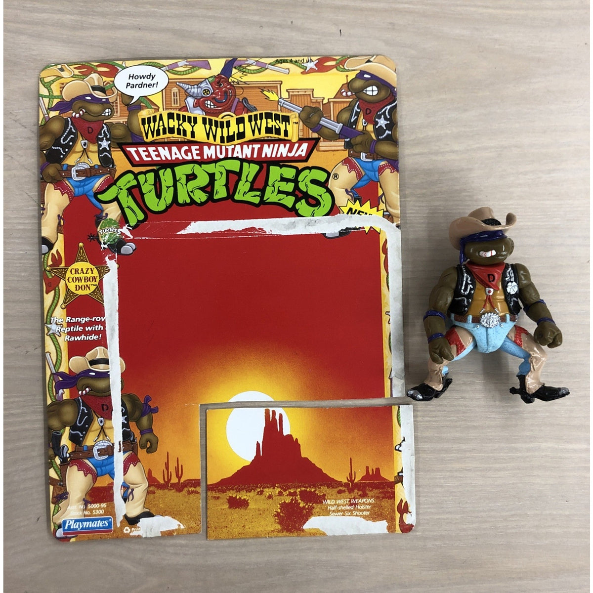 1992 TMNT Wacky Wild West Crazy Cowboy Don Figure + Cardback