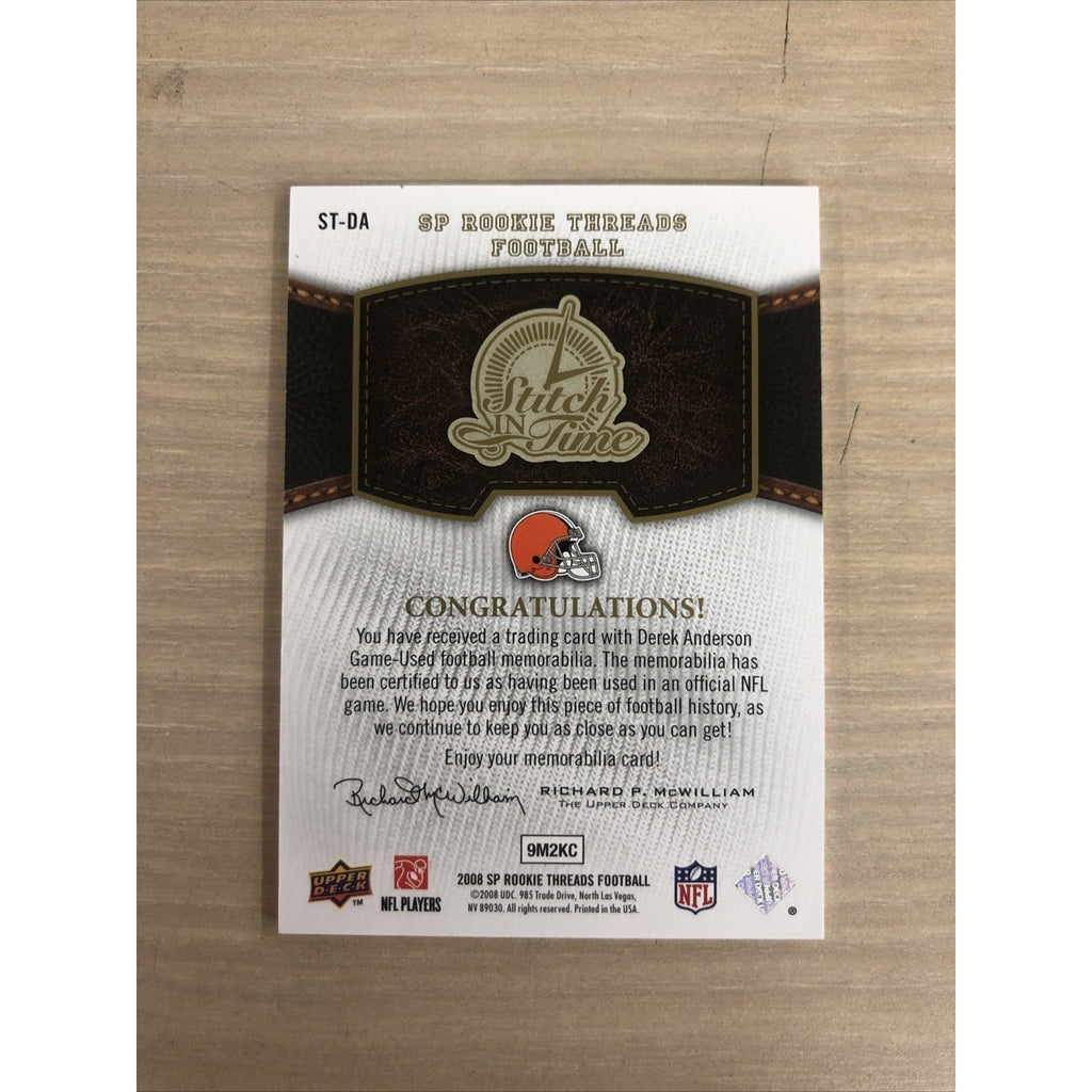 2008 Upper Deck SP Rookie Threads Football Derek Anderson Patch /99