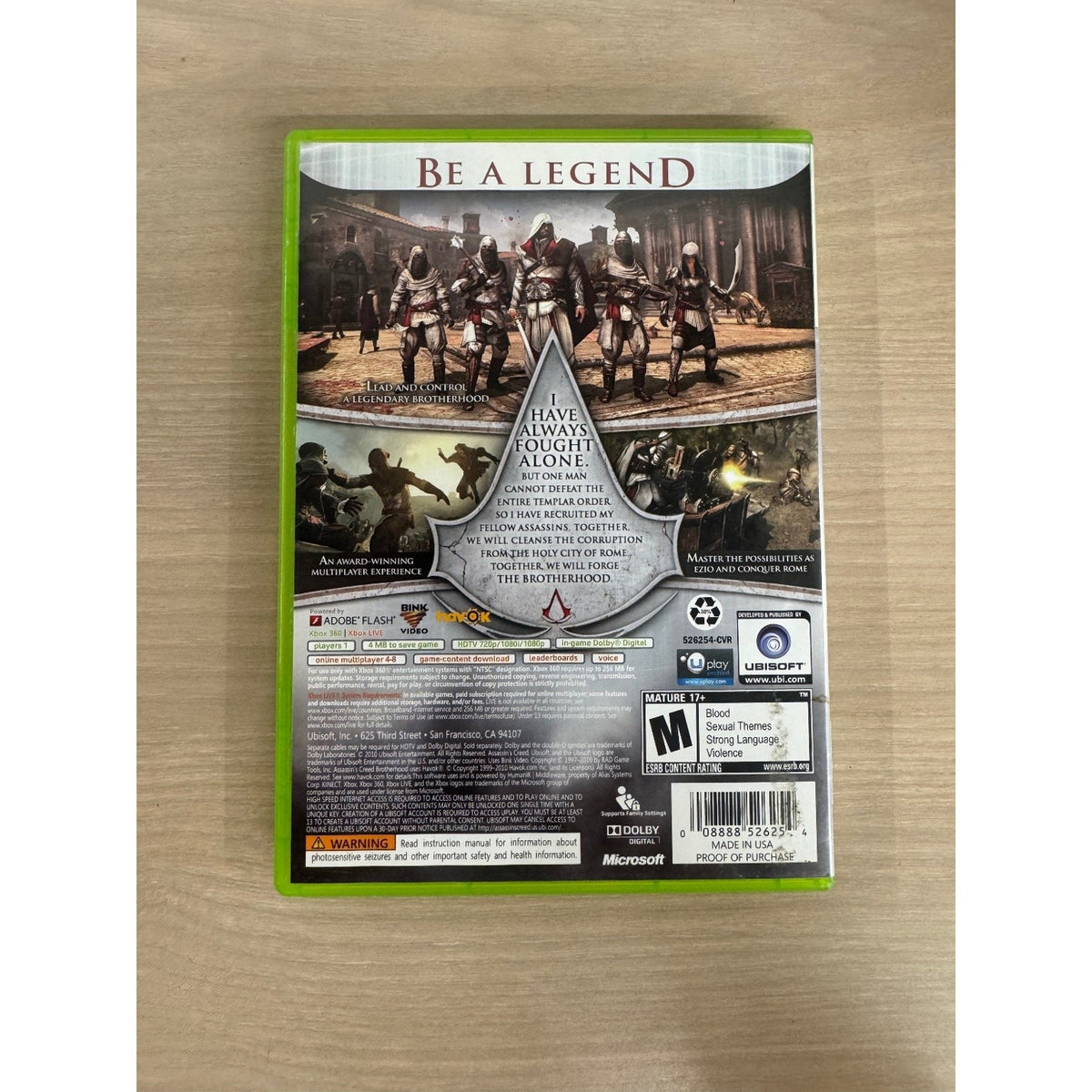 Assassin's Creed Brotherhood Xbox 360 Video Game Action Adventure