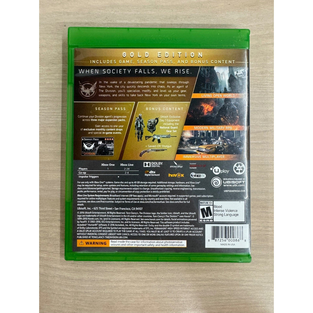 Tom Clancy's The Division Gold Edition Xbox One Video Game RPG Multiplayer