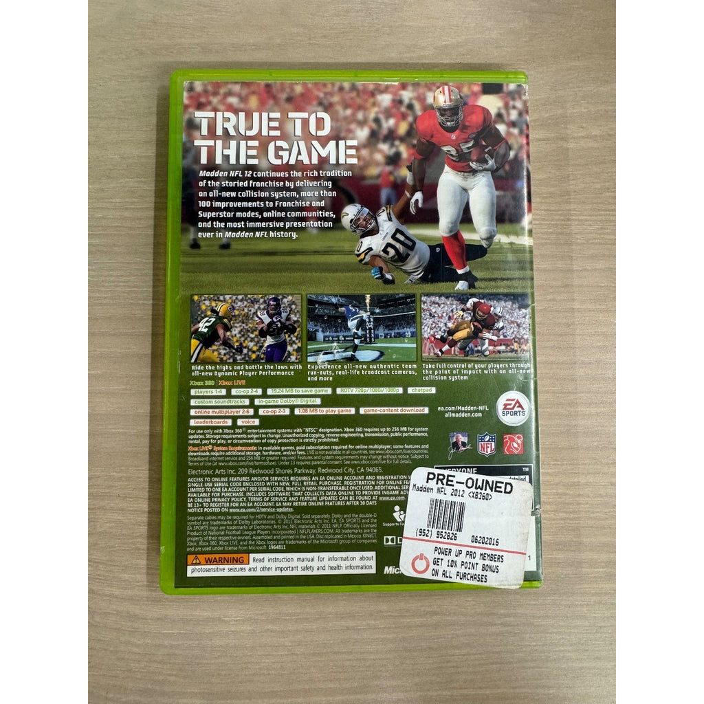 Madden NFL 12 Xbox 360 Video Game Football Multiplayer NTSC