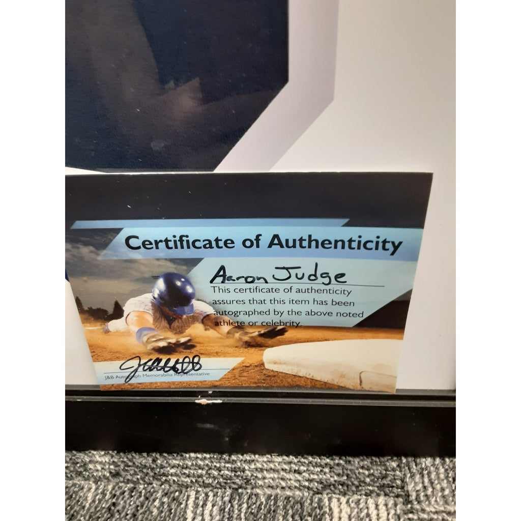 Framed Autographed 27x39 Aaron Judge Jersey With COA