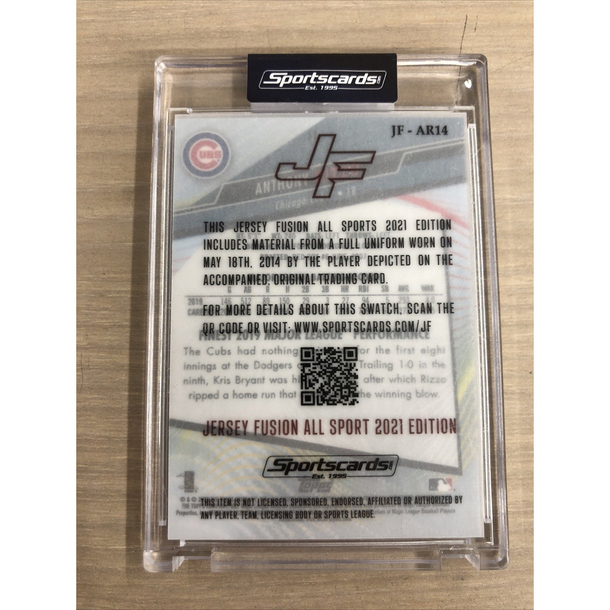 2021 Jersey Fusion All Sports Anthony Rizzo Game Used Patch