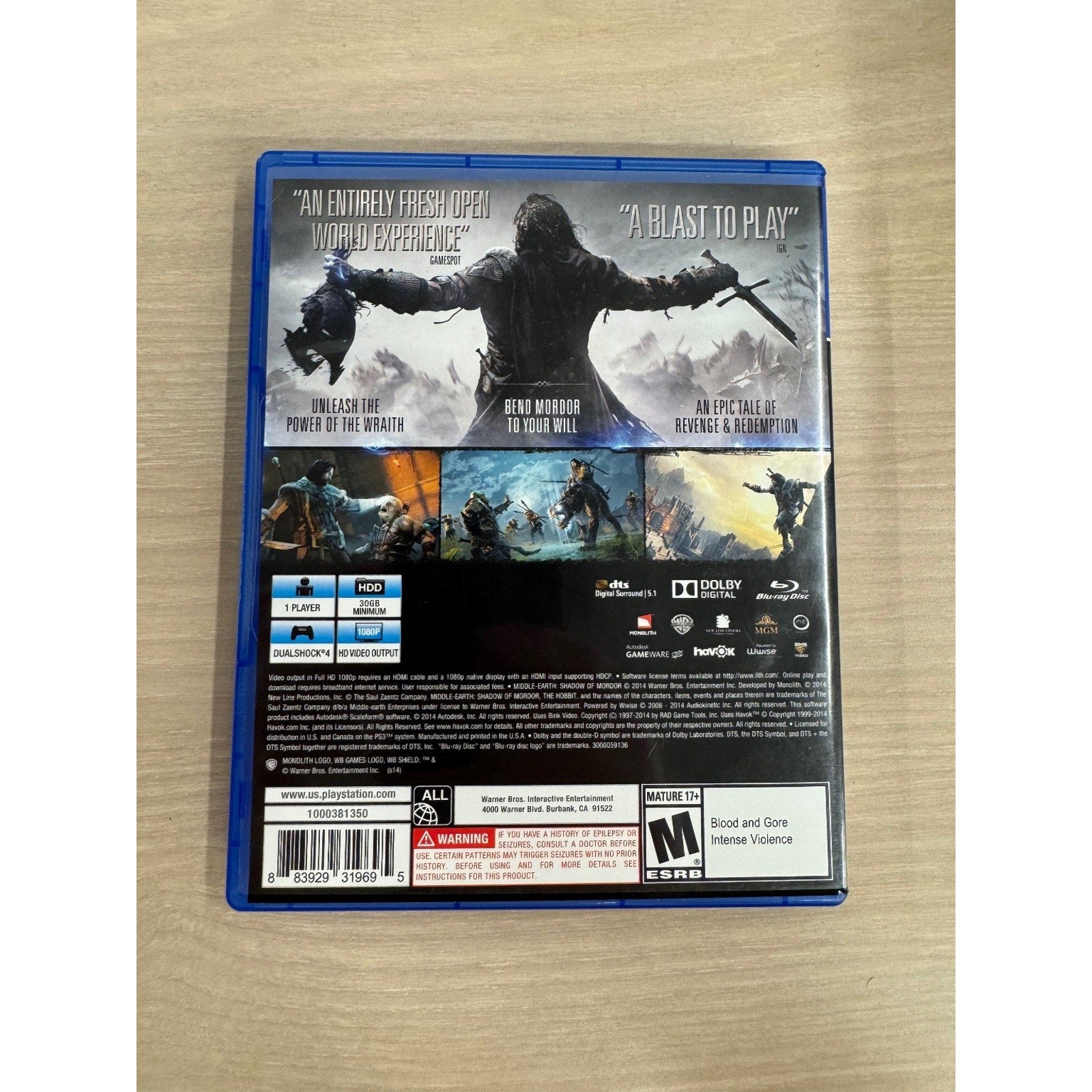 Middle-Earth: Shadow of Mordor PS4 Video Game Action RPG Open World