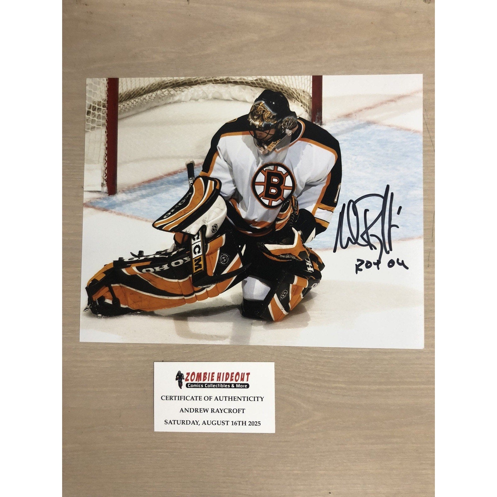 ANDREW RAYCROFT SIGNED 8x10 ROY 04 BOSTON BRUINS HOCKEY W/ Store COA AUTOGRAPH
