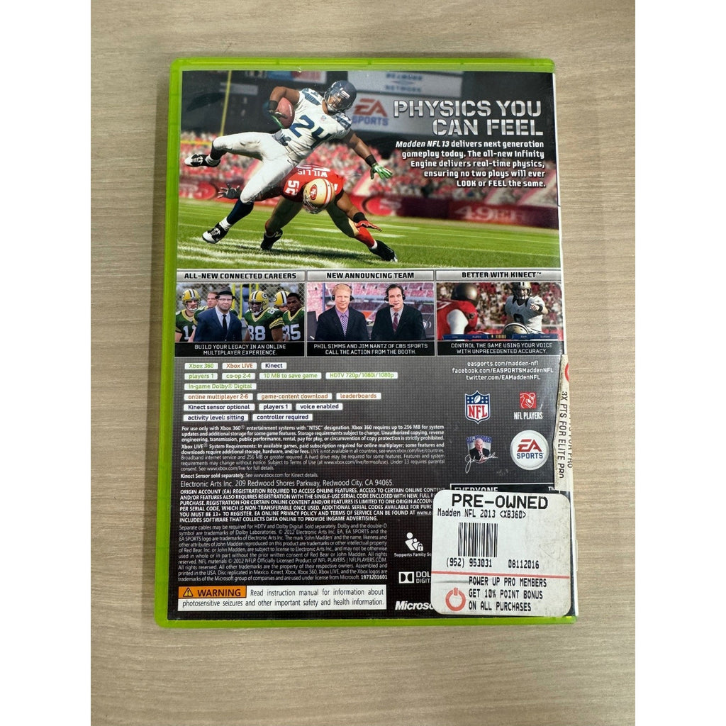Madden NFL 13 Xbox 360 Video Game EA Sports Kinect Football NTSC
