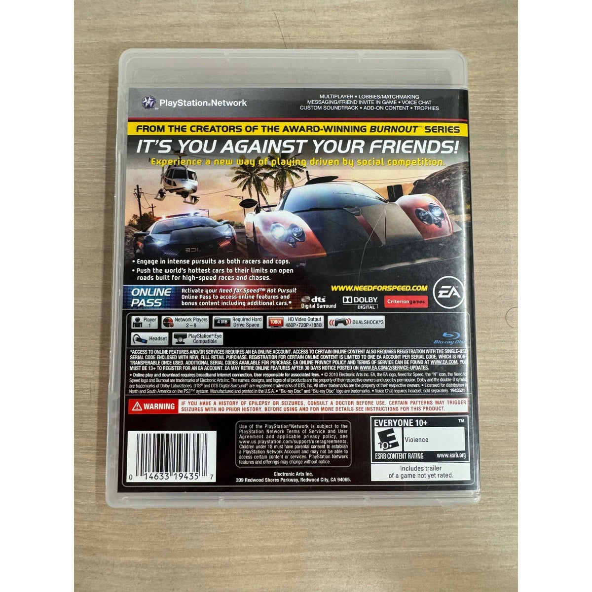 Need for Speed Hot Pursuit PS3 Video Game Racing Multiplayer EA