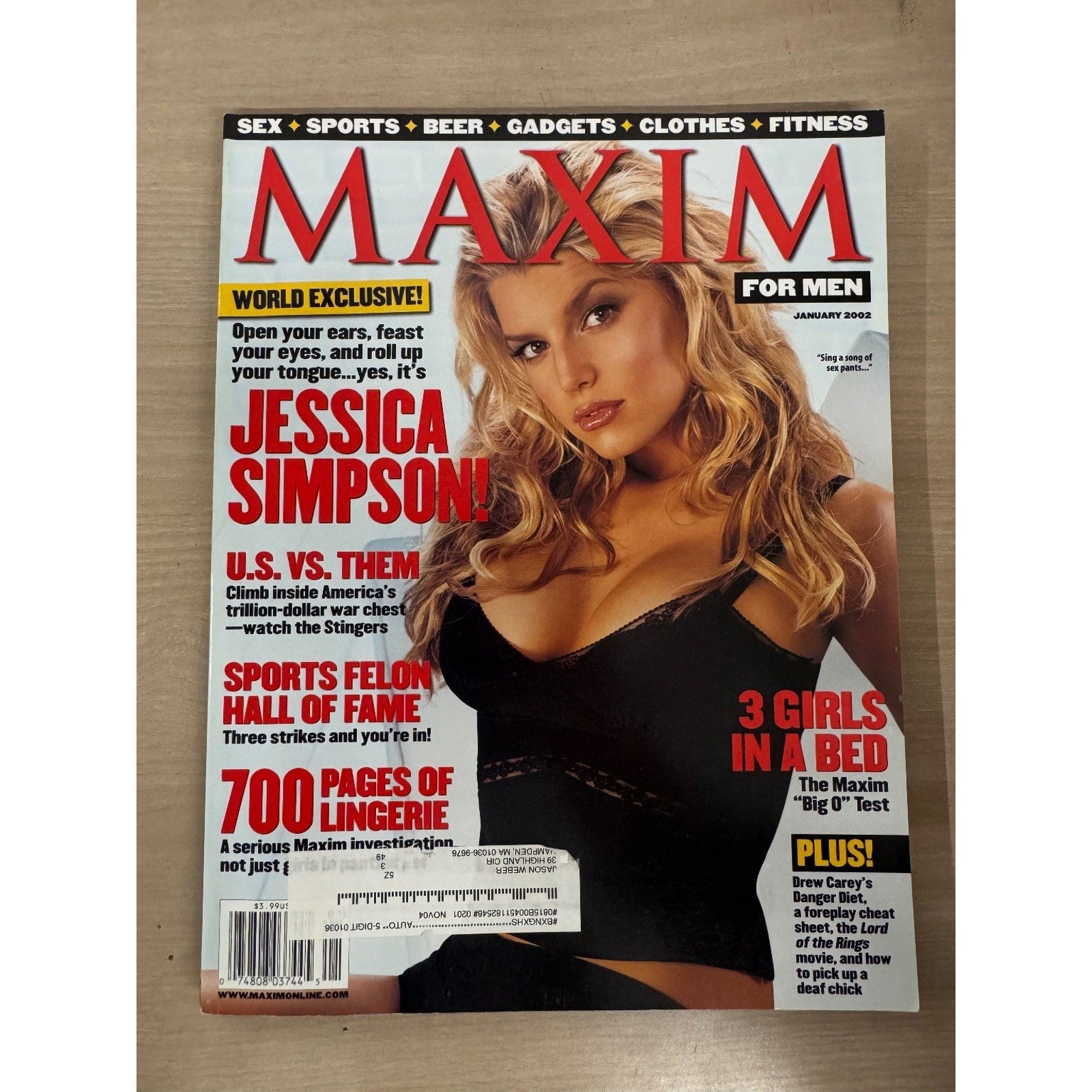 Maxim Magazine January 2002 Jessica Simpson Cover Sports Beer Gadgets