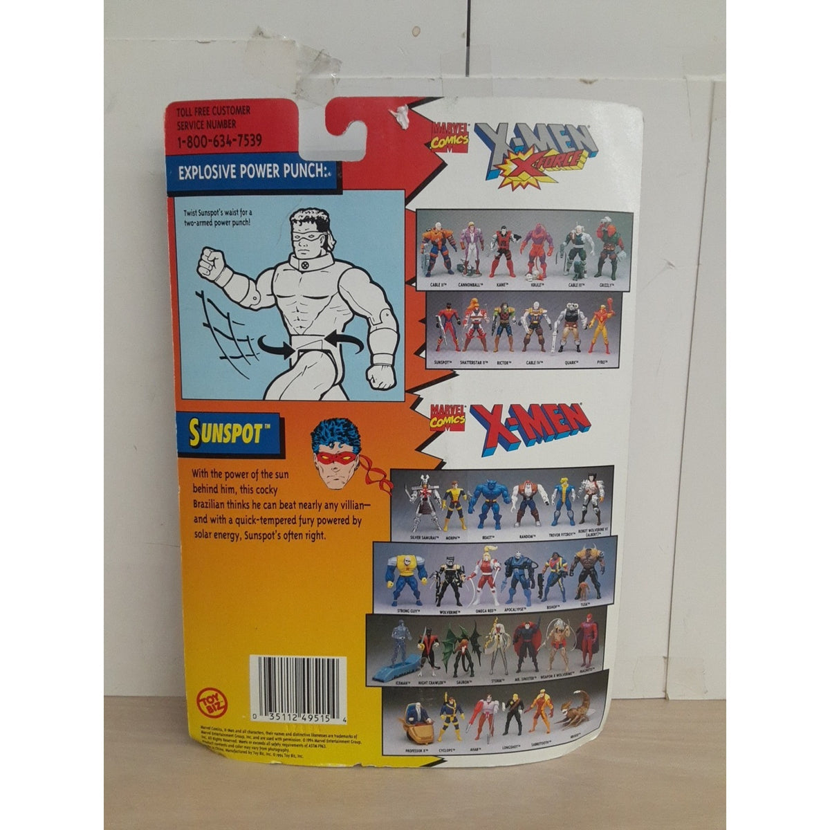 Marvel X-Men X-Force Sunspot Action Figure Explosive Power Punch 1994 Toy Biz