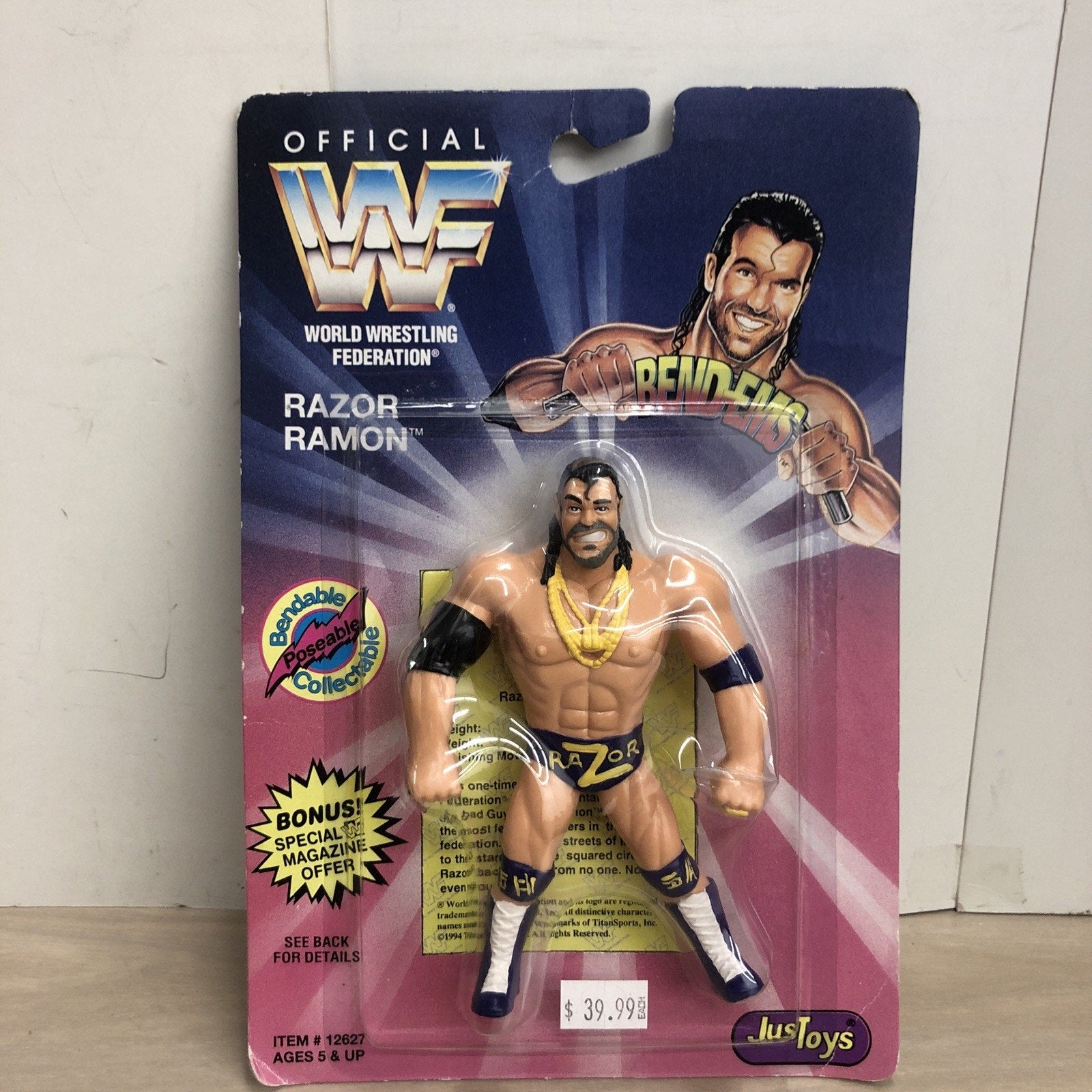 RAZOR RAMON BEND-EMS WWF WRESTLING SCOTT HALL JUST TOYS 1994 SEALED VINTAGE