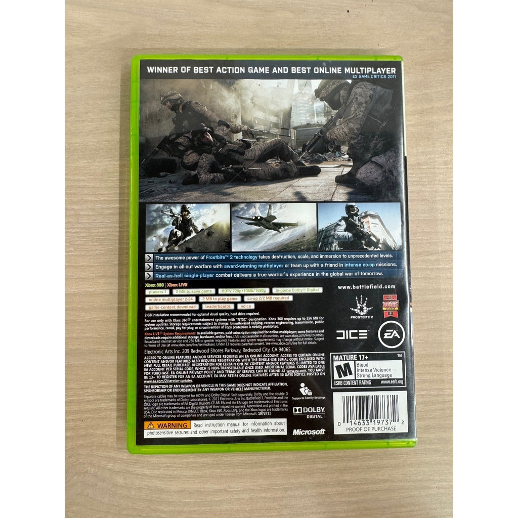 Battlefield 3 Xbox 360 Video Game FPS Multiplayer NTSC
