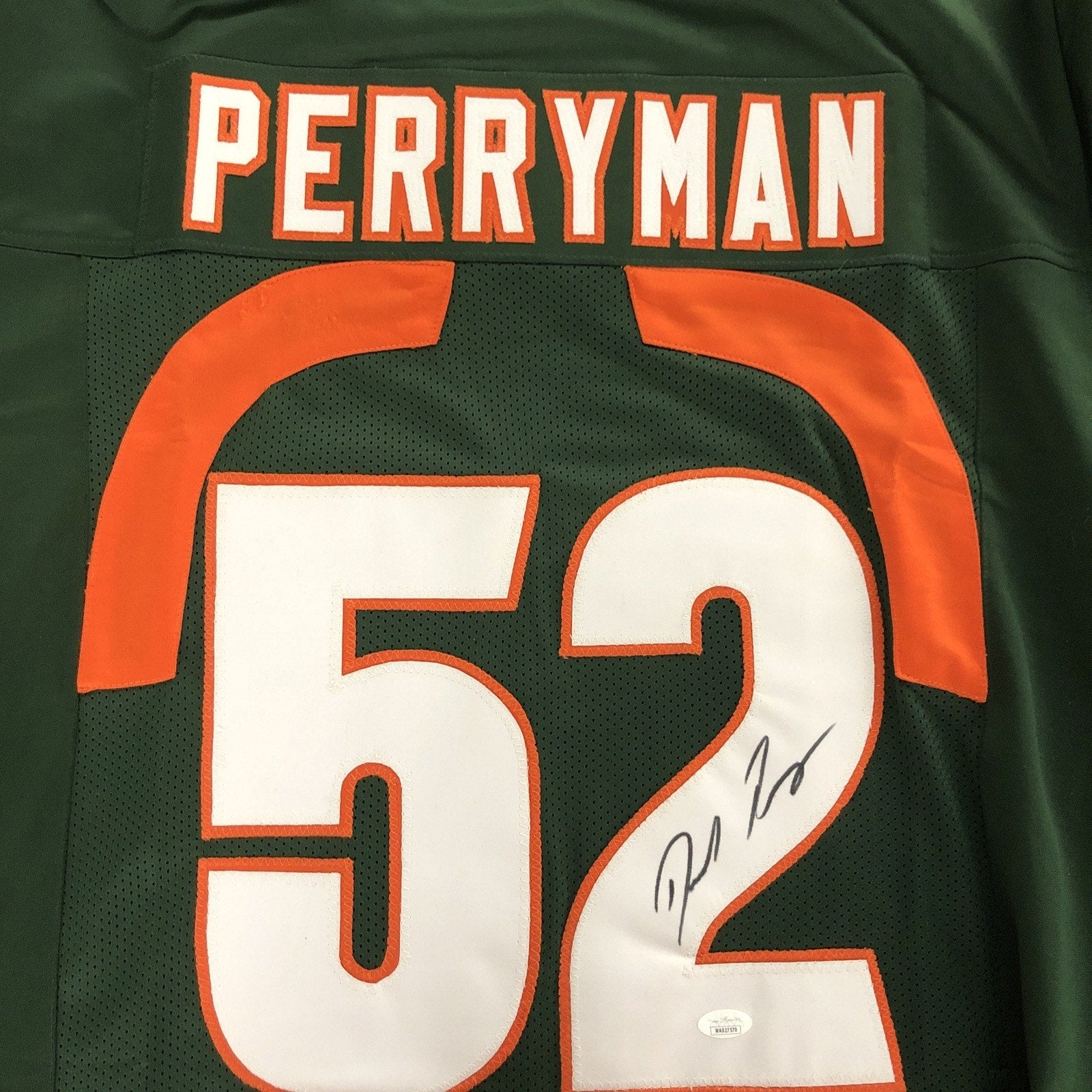 Denzel Perryman Signed Custom Green #52 Jersey JSA COA Miami Hurricanes