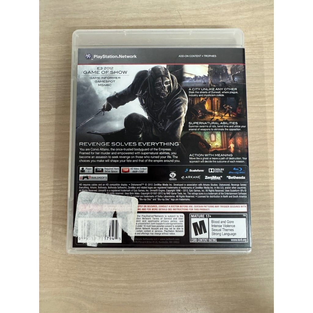 Dishonored PS3 Video Game Stealth Action Adventure Supernatural Bethesda