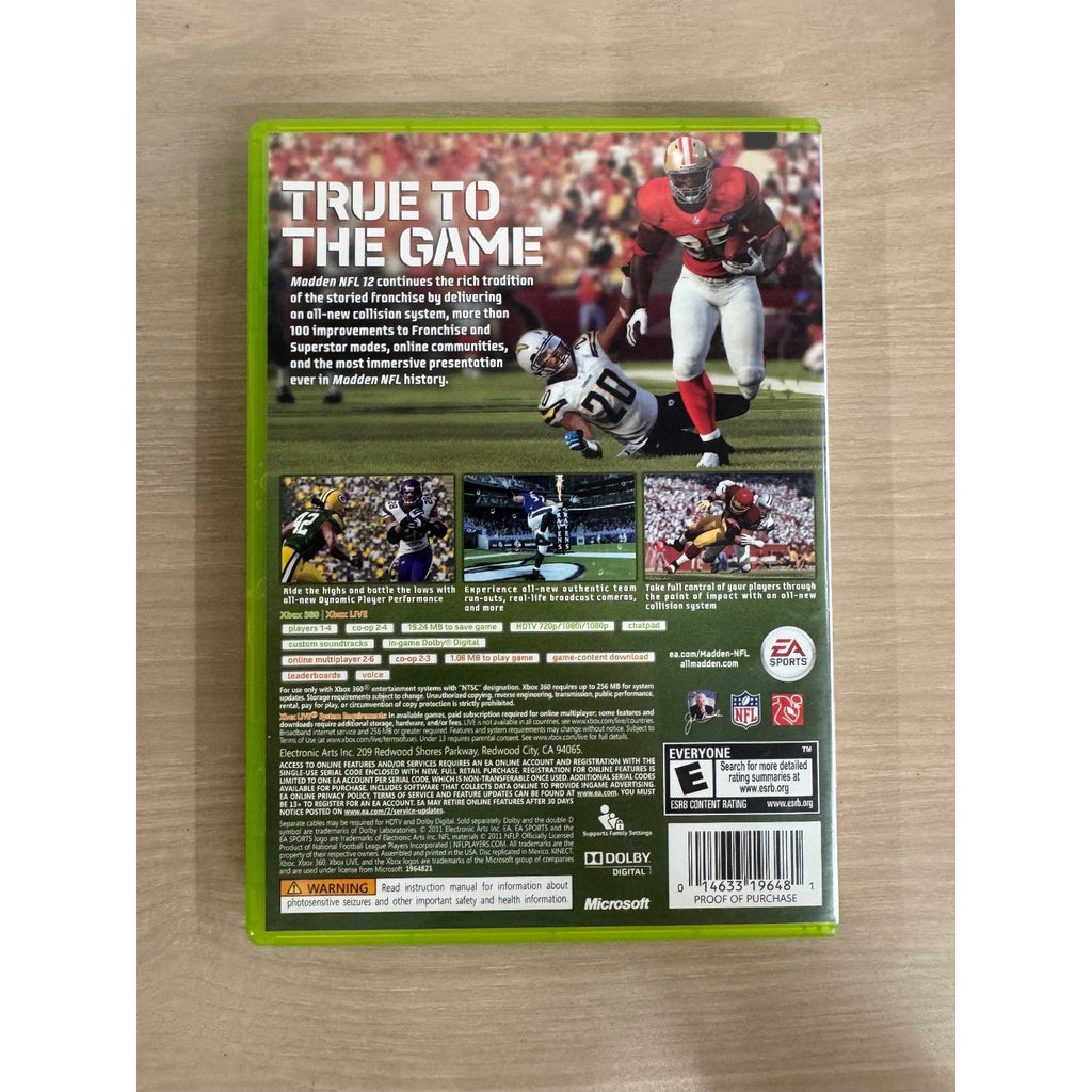 Madden NFL 12 Xbox 360 Video Game Football Sports NTSC EA Sports