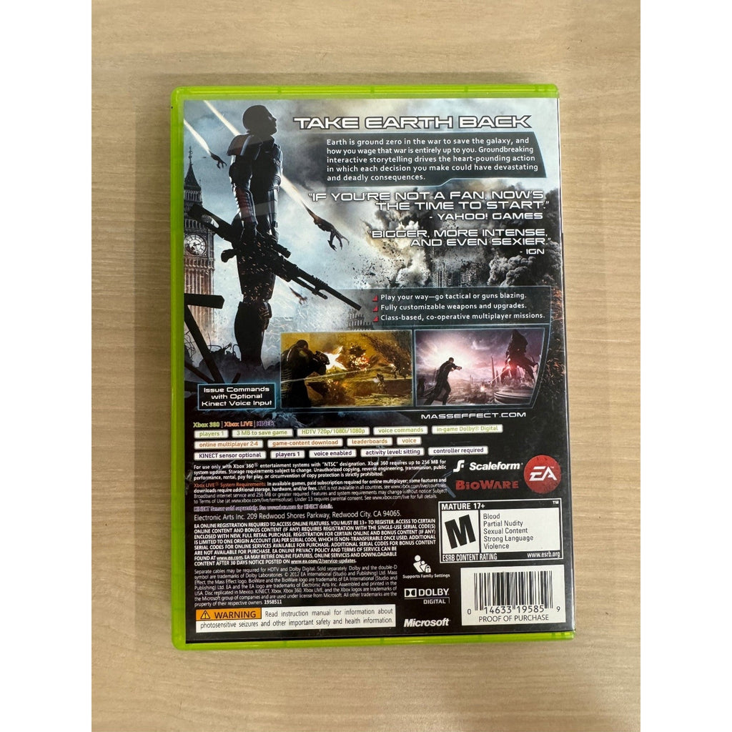 Mass Effect 3 Xbox 360 Video Game RPG Shooter Multiplayer Kinect