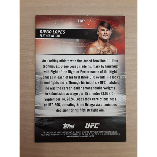 2025 Topps Stadium Club UFC - Chrome Diego Lopes #C-118 Purple Refractor /75