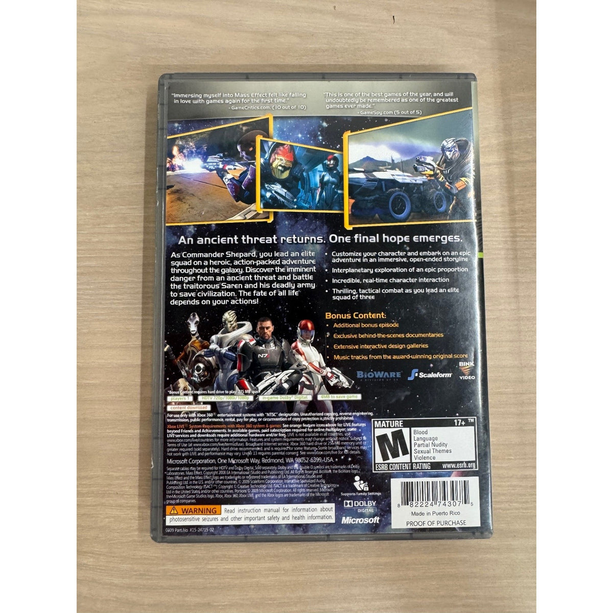 Mass Effect Platinum Hits Xbox 360 Video Game BioWare Action RPG NTSC