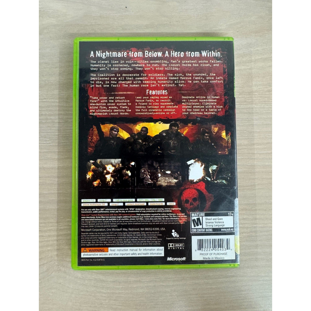 Gears of War Xbox 360 Video Game Multiplayer Co-op Shooter NTSC