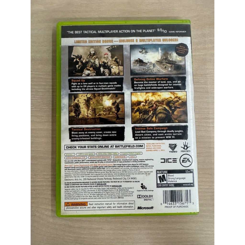 Battlefield Bad Company 2 Limited Edition Xbox 360 Video Game Multiplayer FPS