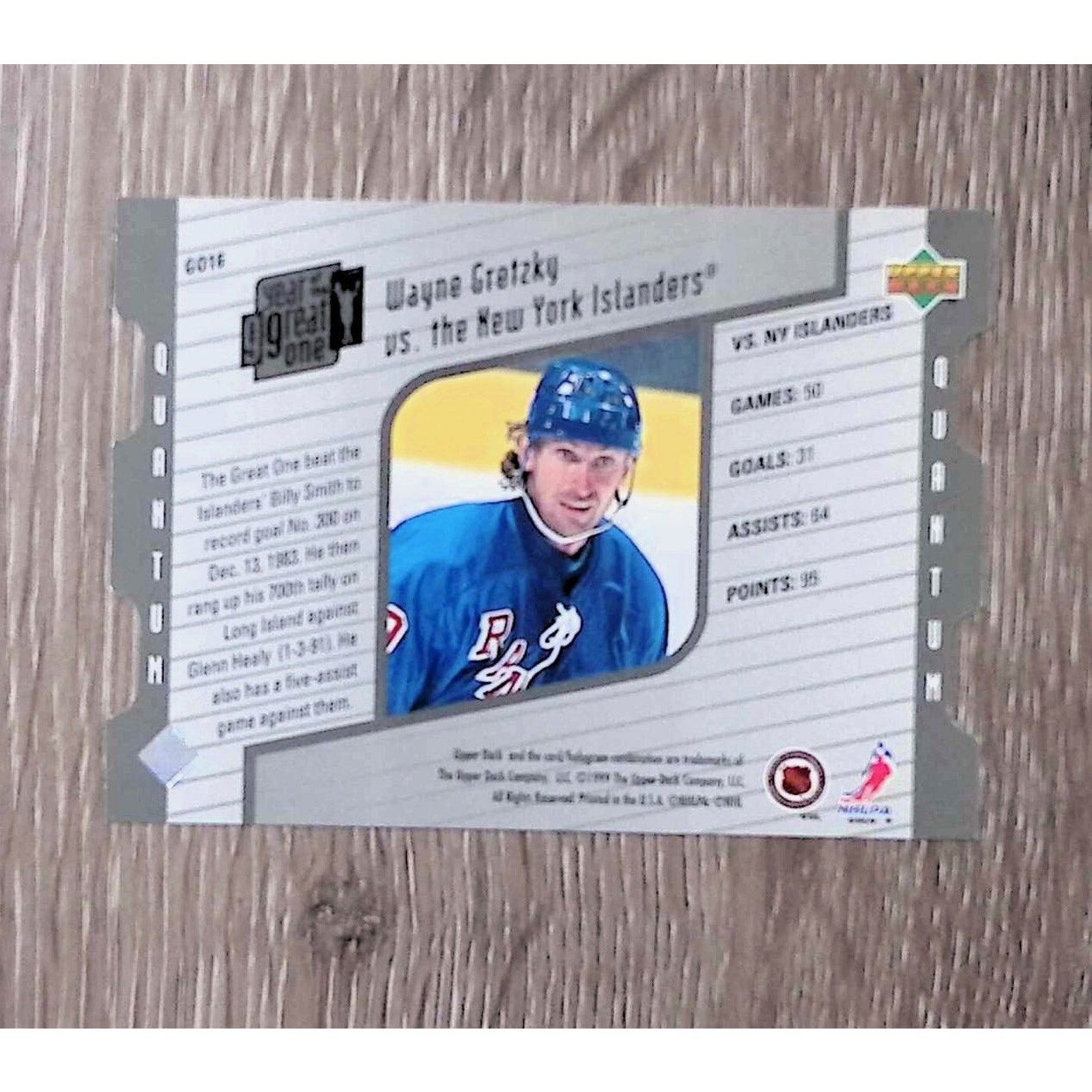 Wayne Gretzky Rangers 1999 The Great One Upper Deck #'d 1481/1999 G016