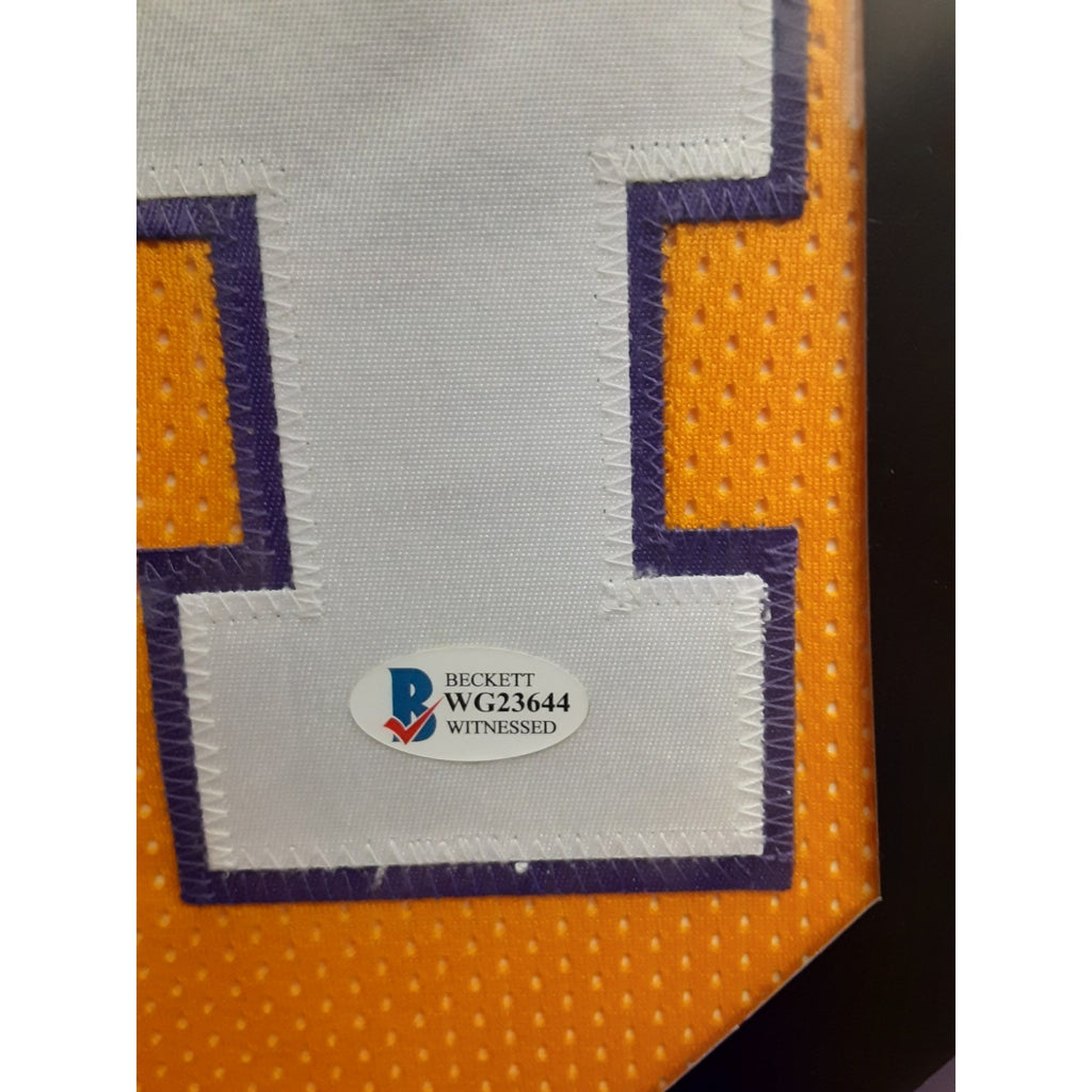 Framed Autographed/Signed Shaquille Shaq O'Neal 27x39 LA Yellow Jersey Beckett