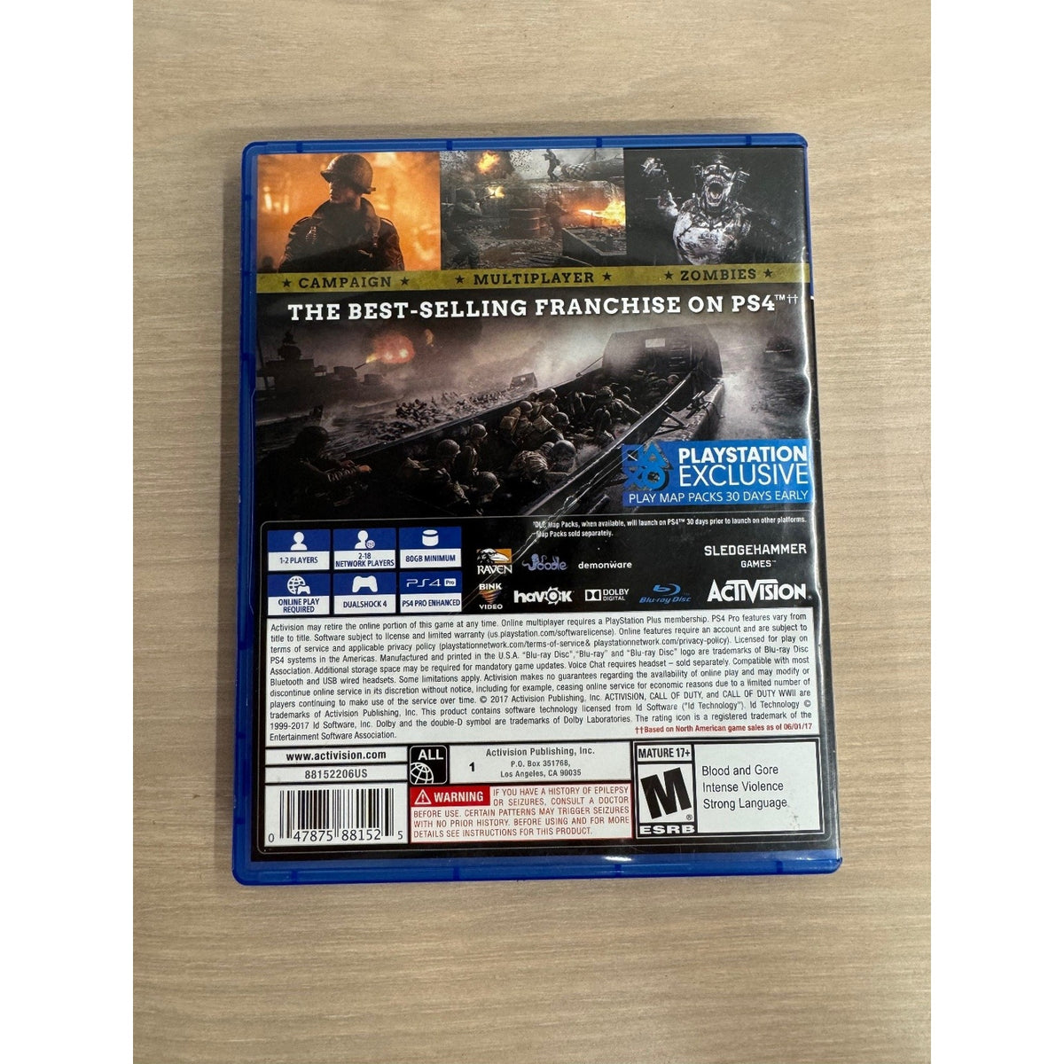 Call of Duty WWII PS4 Video Game PlayStation 4 FPS Multiplayer Zombies