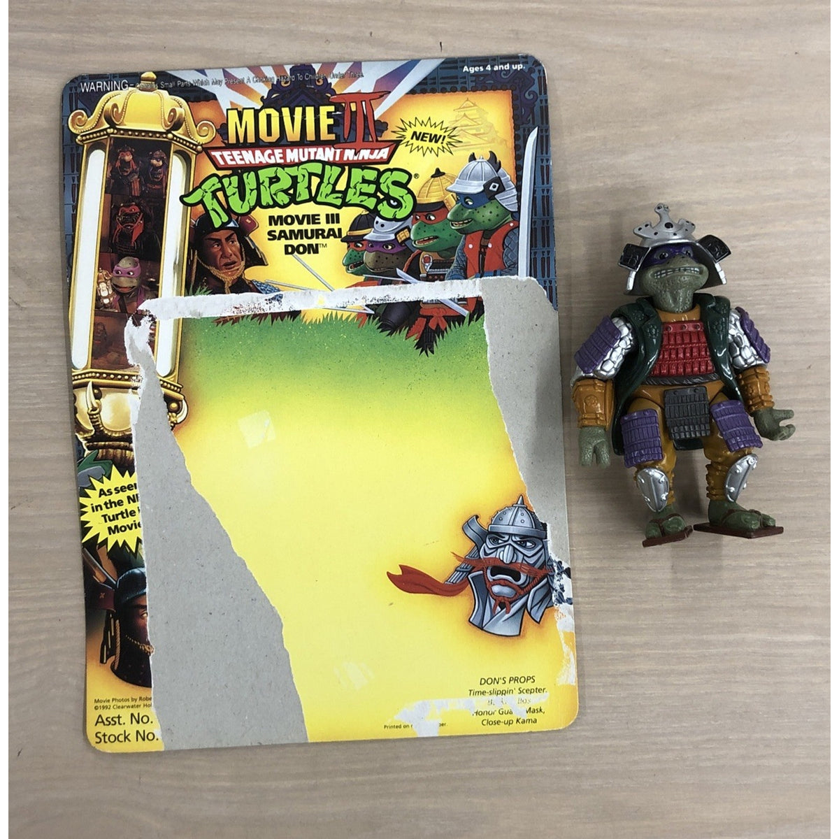 1993 TMNT Move III Samurai Don Donatello Figure + Cardback