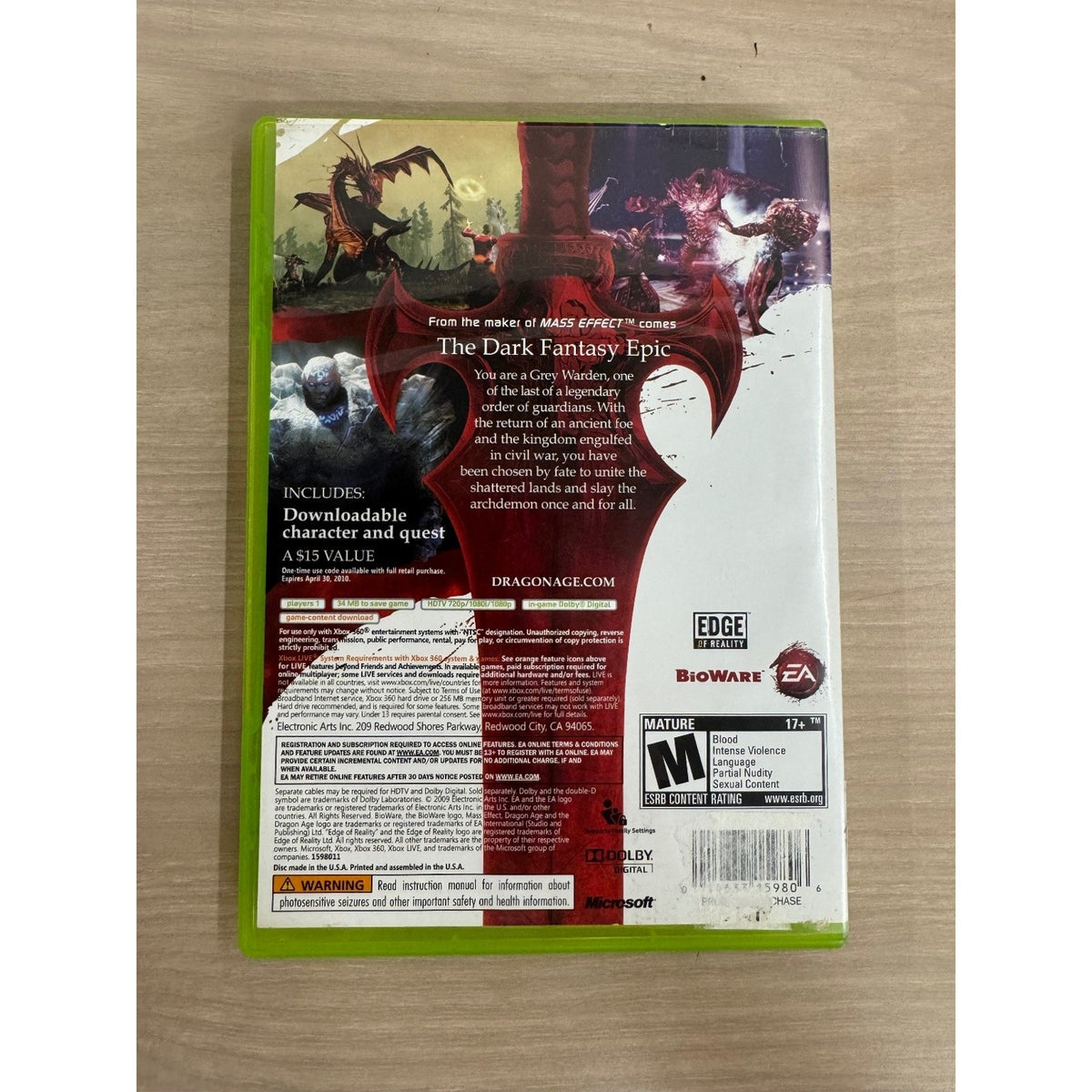 Dragon Age Origins Xbox 360 Video Game RPG BioWare Fantasy NTSC