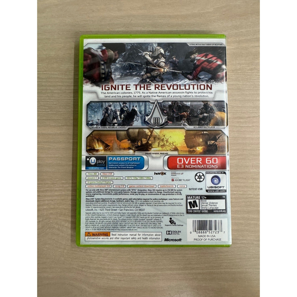 Assassin's Creed III Xbox 360 Video Game Action Adventure Multiplayer