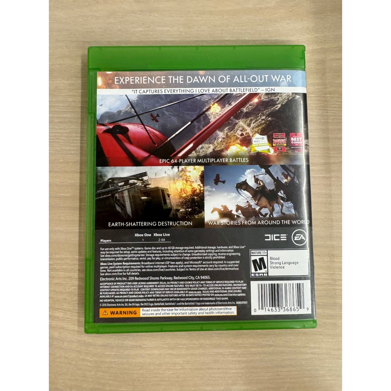 Battlefield 1 Standard Edition Xbox One Video Game FPS Multiplayer