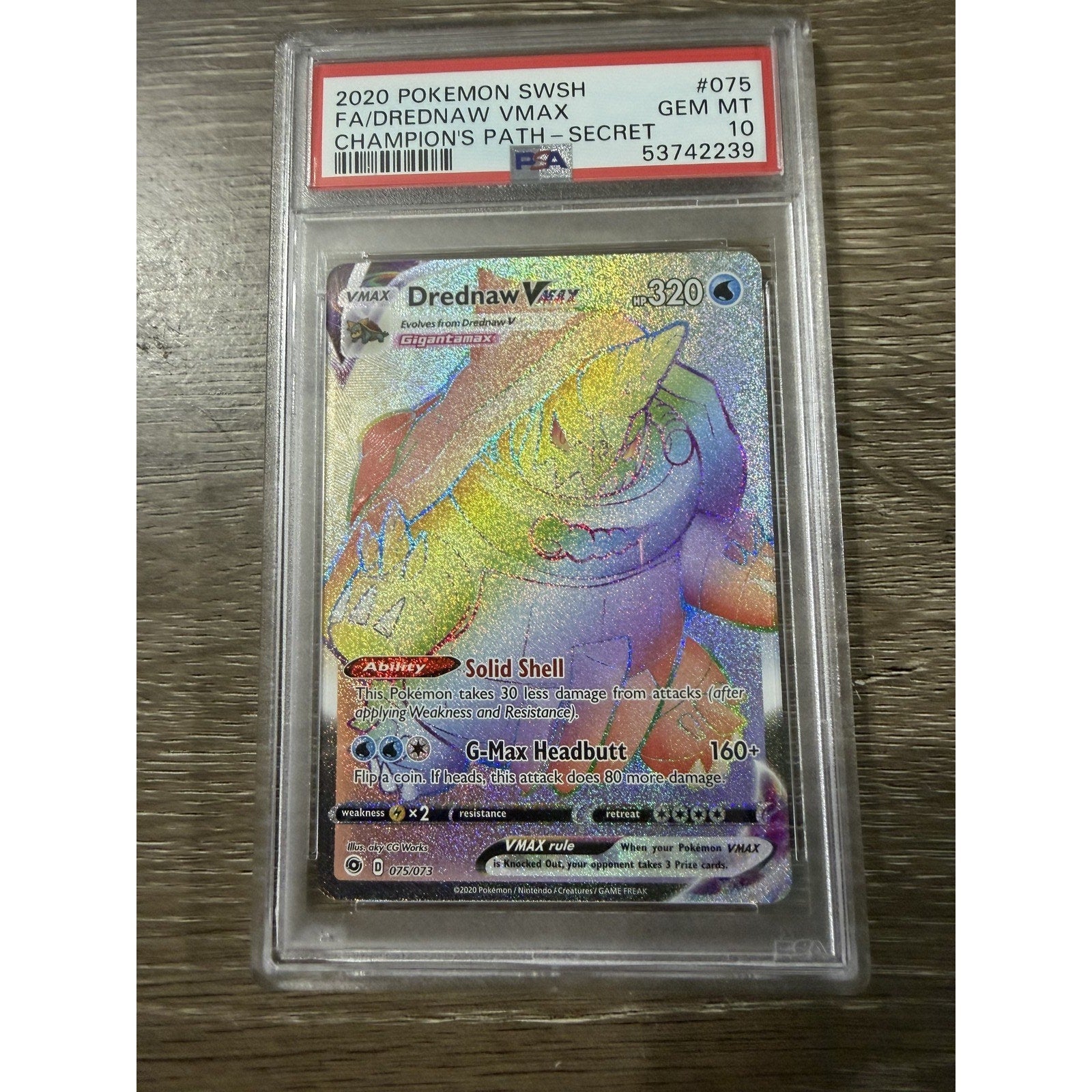 2020 Pokemon SWSH Champion's Path Drednaw VMAX Rainbow Secret Rare 075/073 PSA