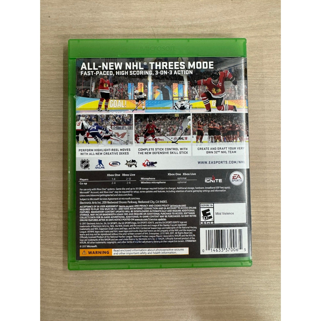 NHL 18 Xbox One Video Game EA Sports Hockey NHL THREES Multiplayer