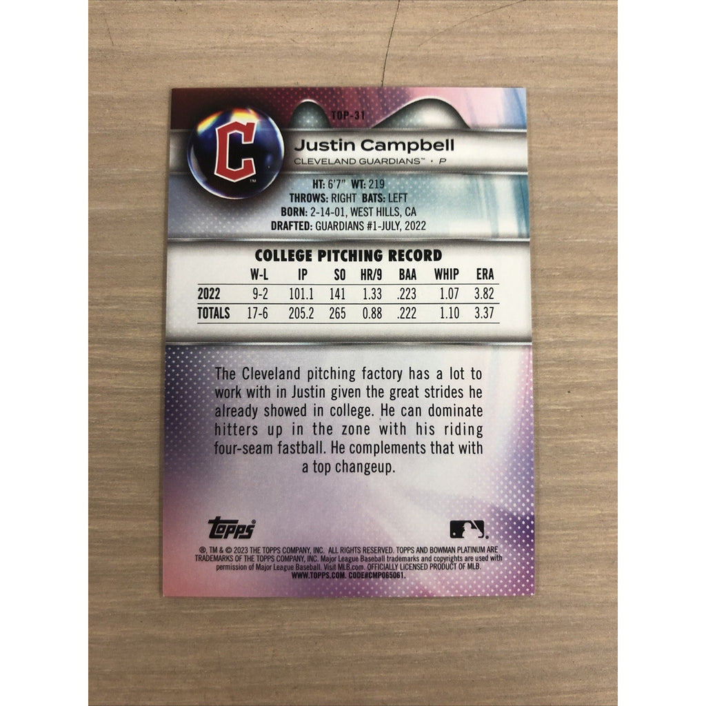 2023 Topps Bowman Platinum Justin Campbell Red /10