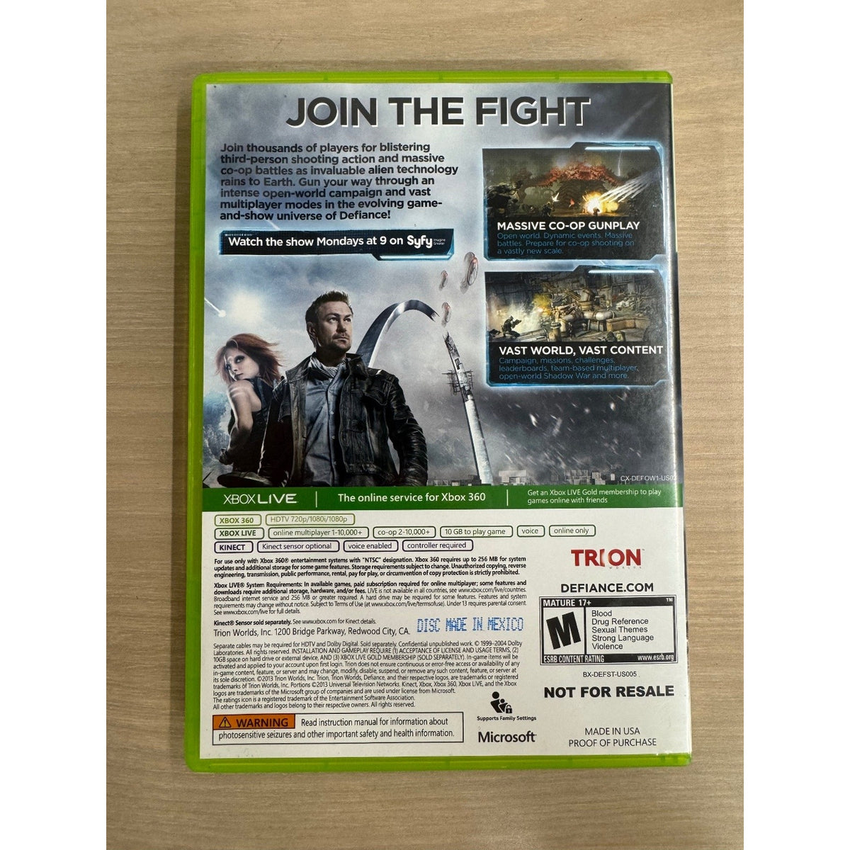 Defiance Xbox 360 Video Game Third-Person Shooter Multiplayer NTSC
