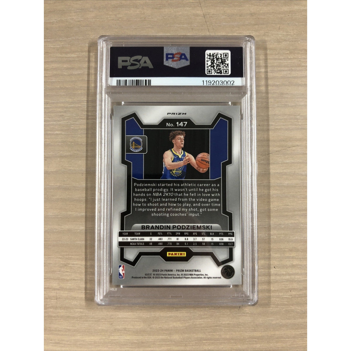 2023-24 Panini Prizm Basketball Brandin Podziemski Green Prizm PSA 9