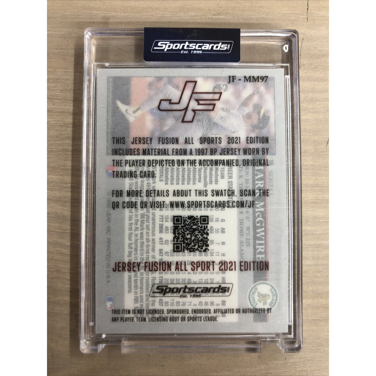 2021 Jersey Fusion All Sports Edition Mark McGwire Game Used Patch