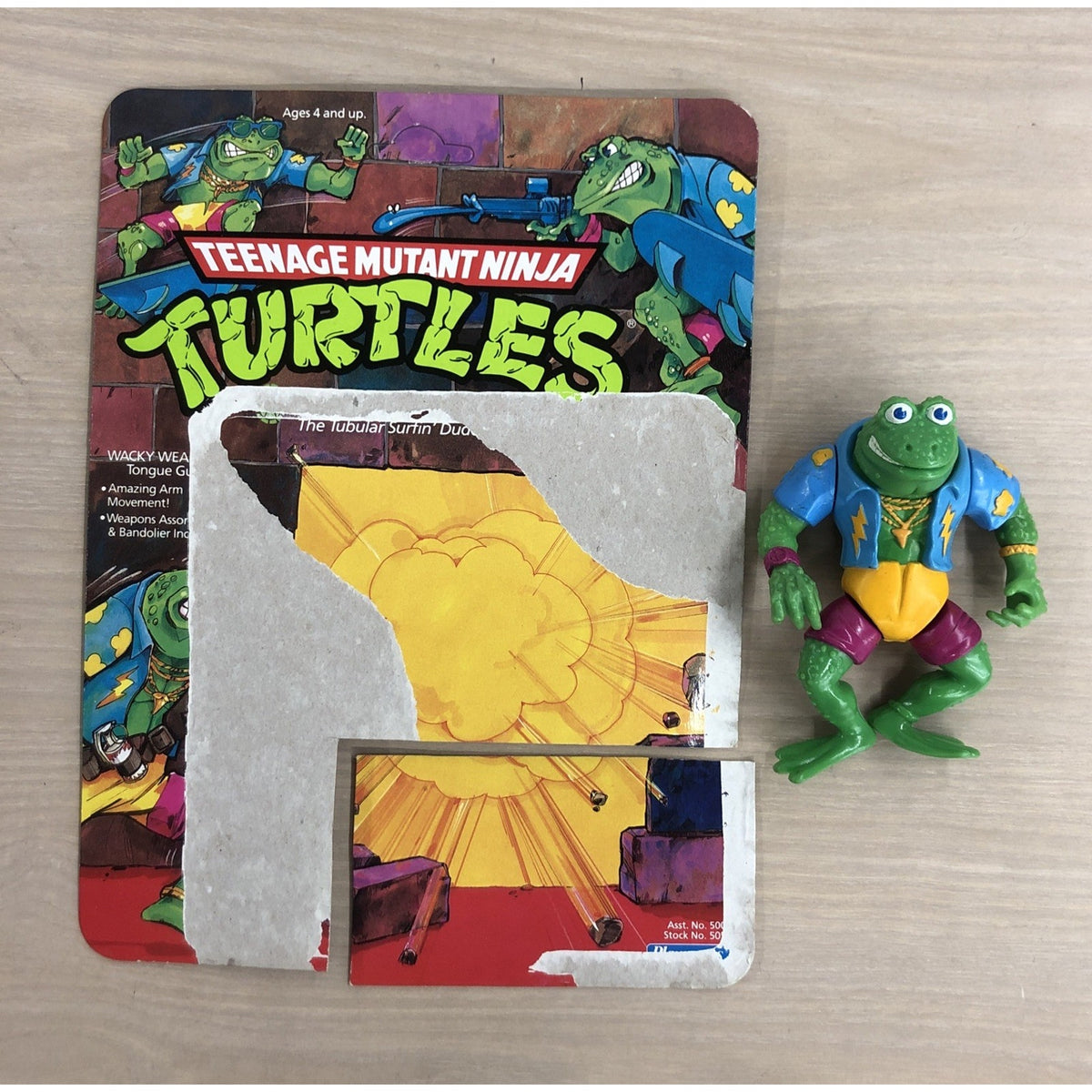 1989 TMNT Genghis Frog The Tubular Surfin’ Dude Figure + Cardback