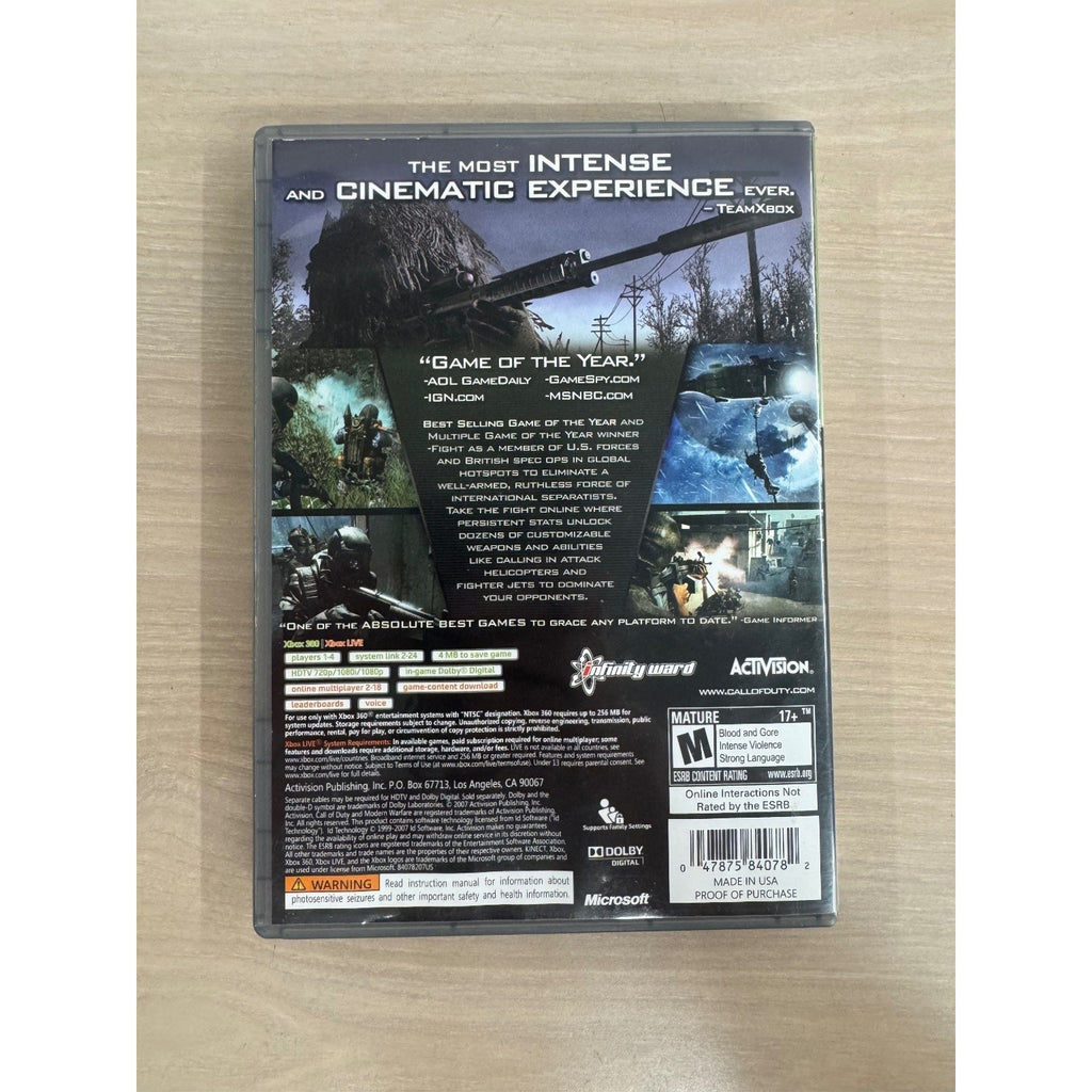 Call of Duty 4: Modern Warfare Platinum Hits Xbox 360 Video Game FPS Multiplayer