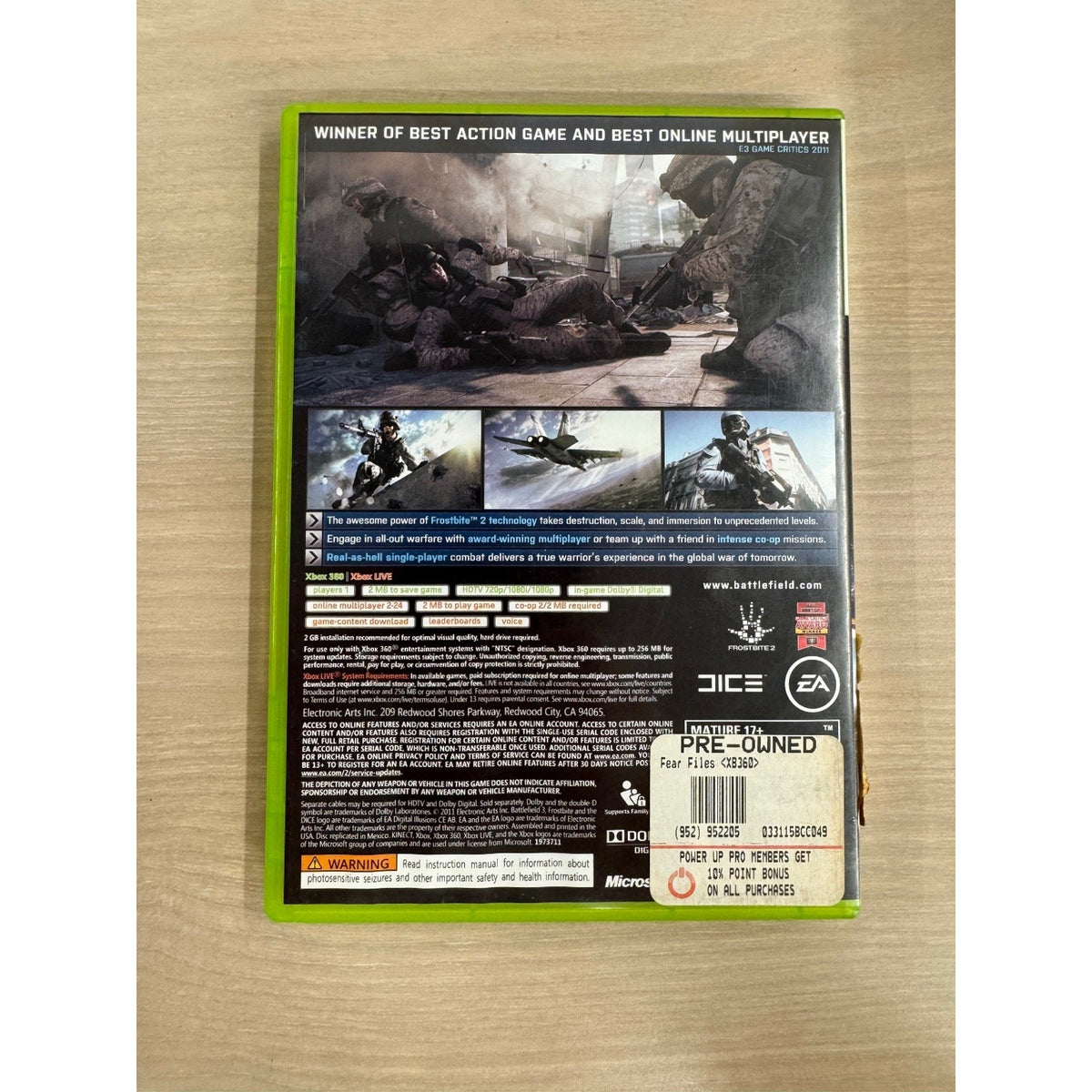 Battlefield 3 Xbox 360 Video Game FPS Multiplayer Campaign