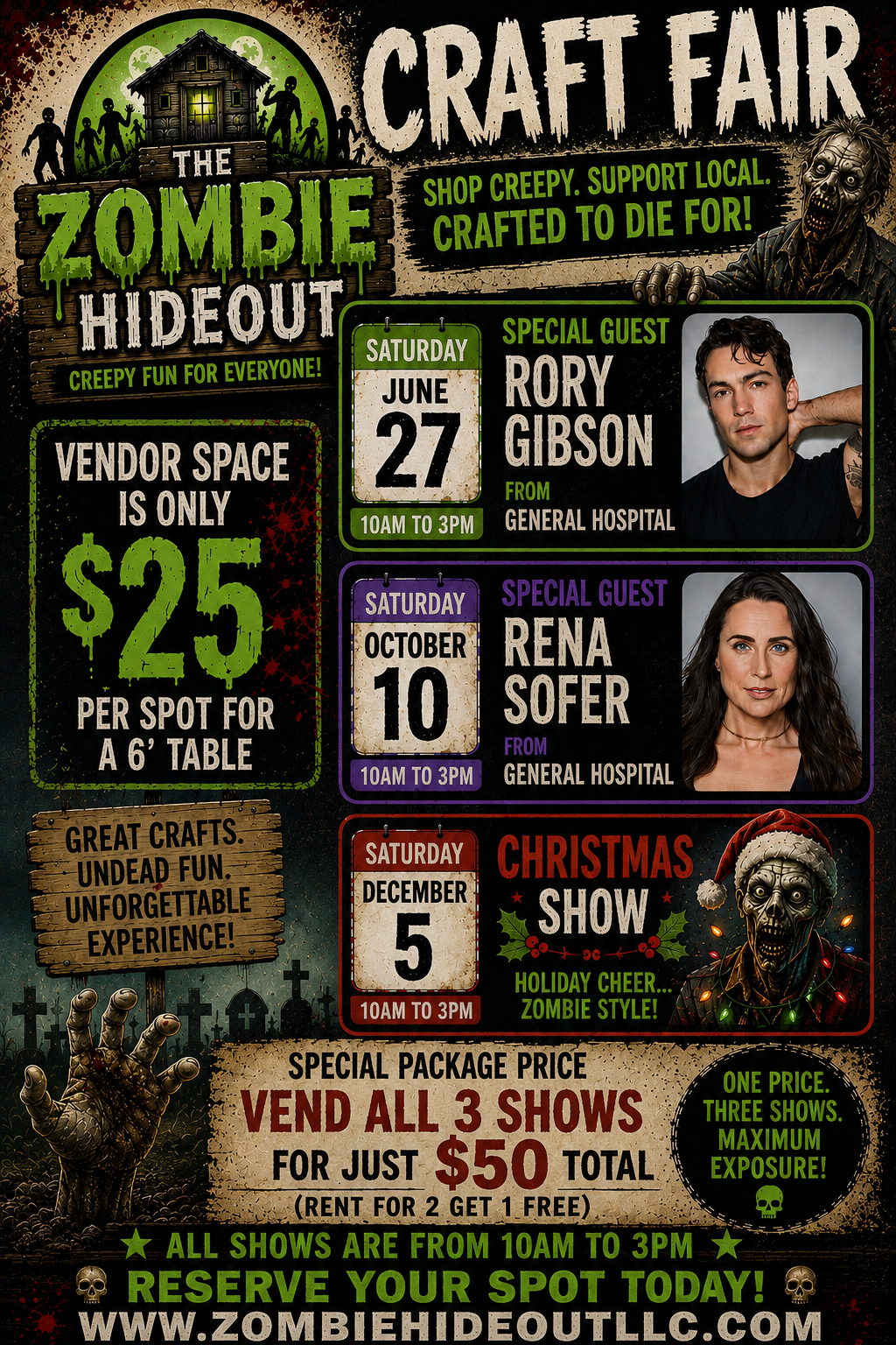 Zombie Hideout Craft Fairs June 27th, October 10th and December 5th