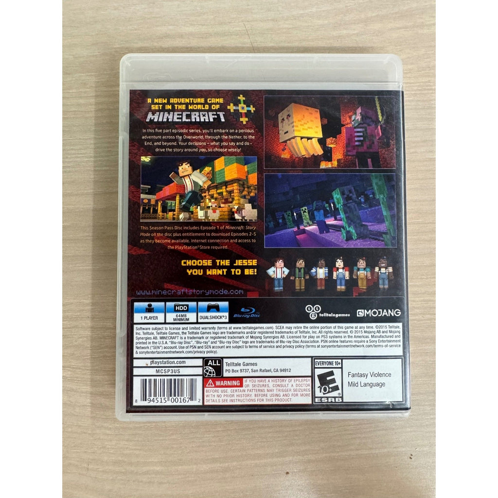 Minecraft Story Mode Season Pass Disc PS3 Video Game Adventure Telltale