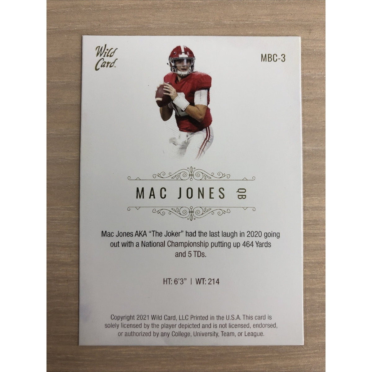 2021 Wild Card Matte Mac Jones Premiere On Card Auto /75