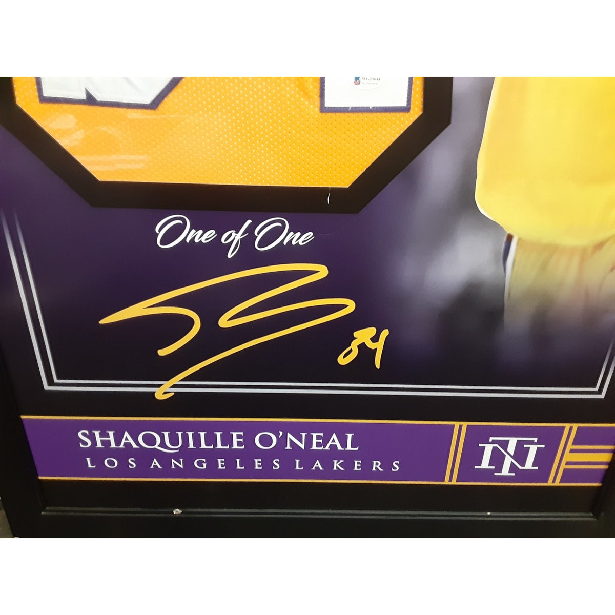 Framed Autographed/Signed Shaquille Shaq O'Neal 27x39 LA Yellow Jersey Beckett
