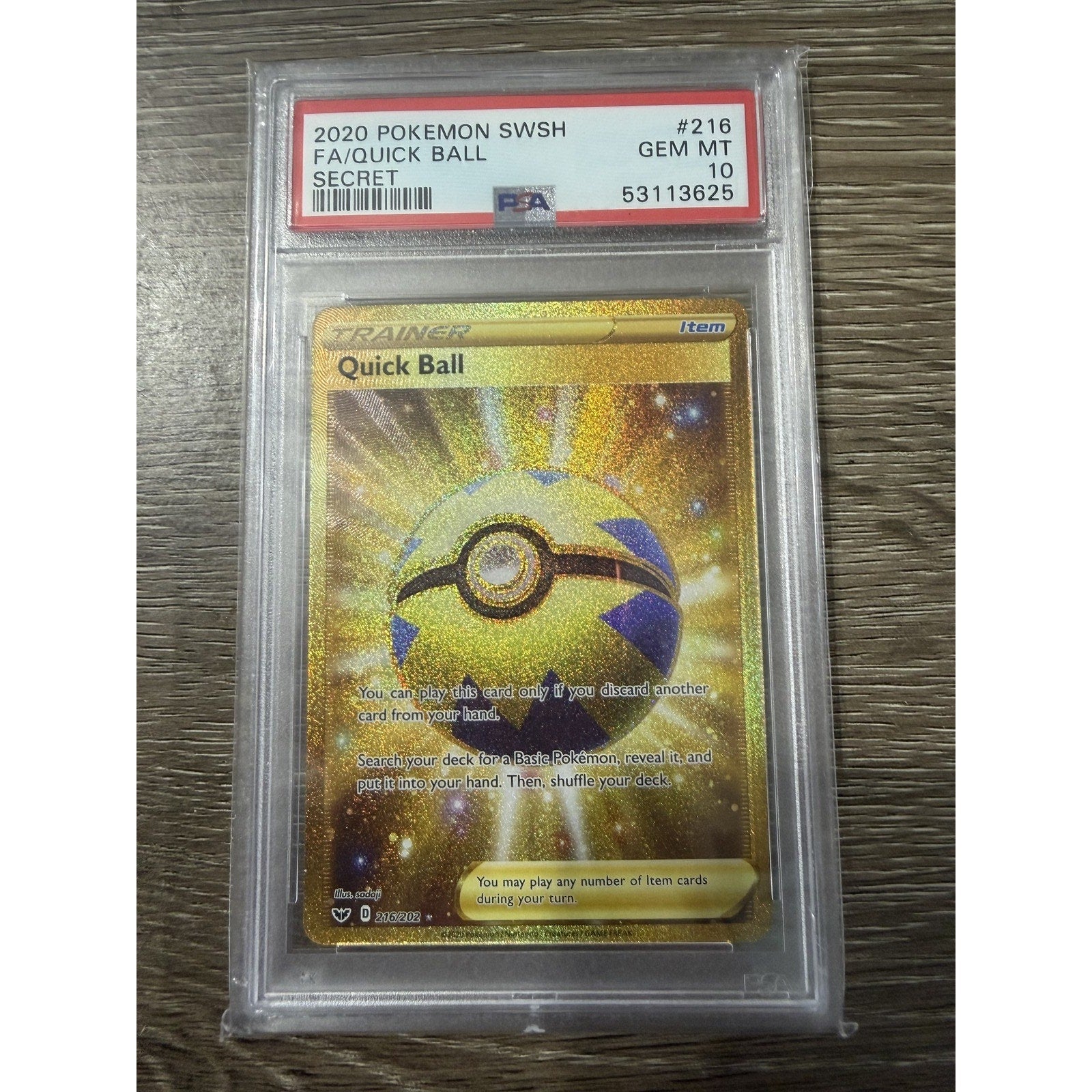 2020 Pokemon Sword & Shield Quick Ball Secret Rare 216/202 PSA 10 GEM MT Gold