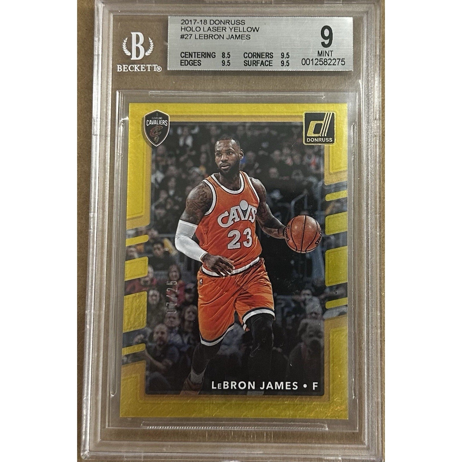 2017-18 Panini Donruss Holo Laser Yellow #27 Lebron James BGS 9