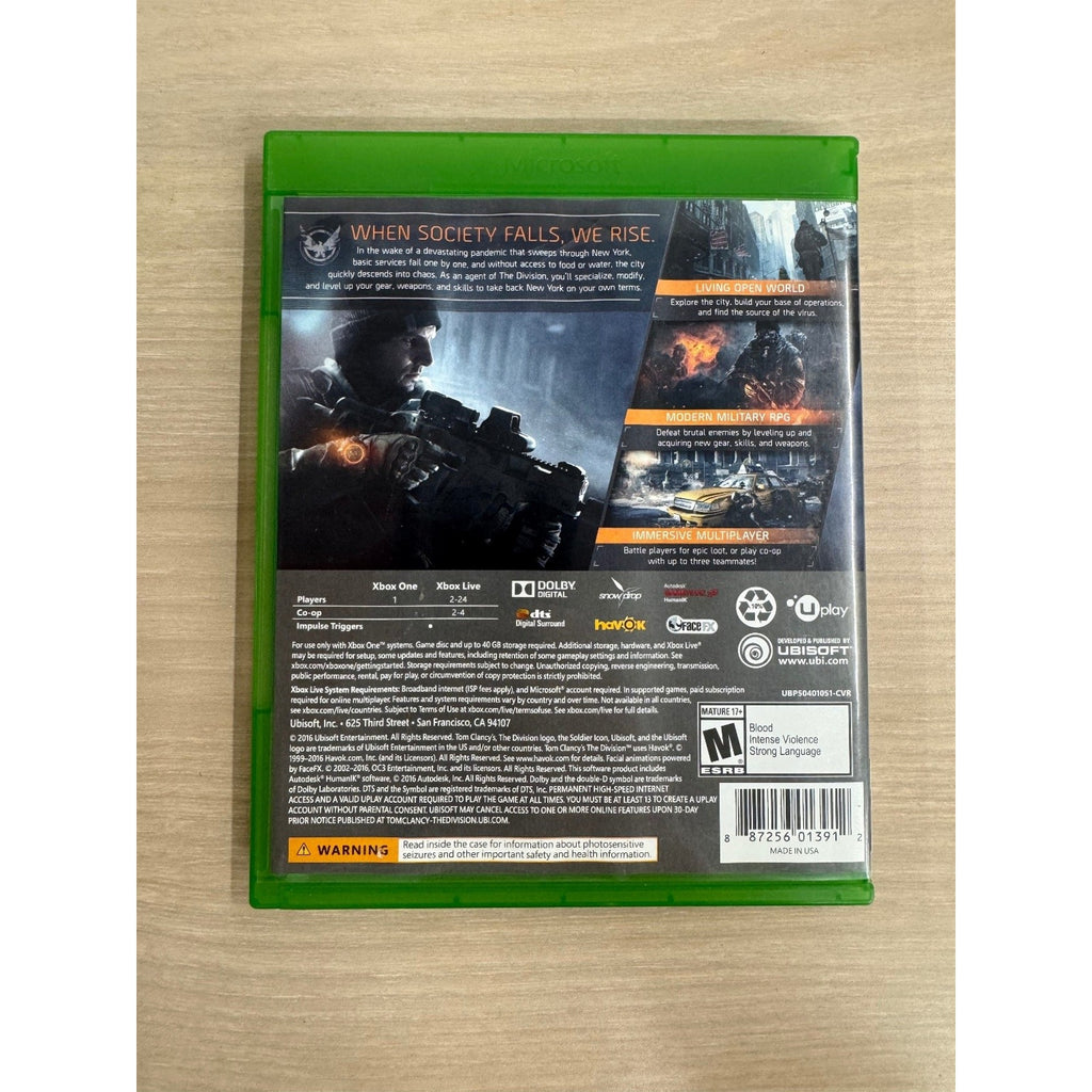 Tom Clancy's The Division Xbox One Video Game RPG Multiplayer Hazmat