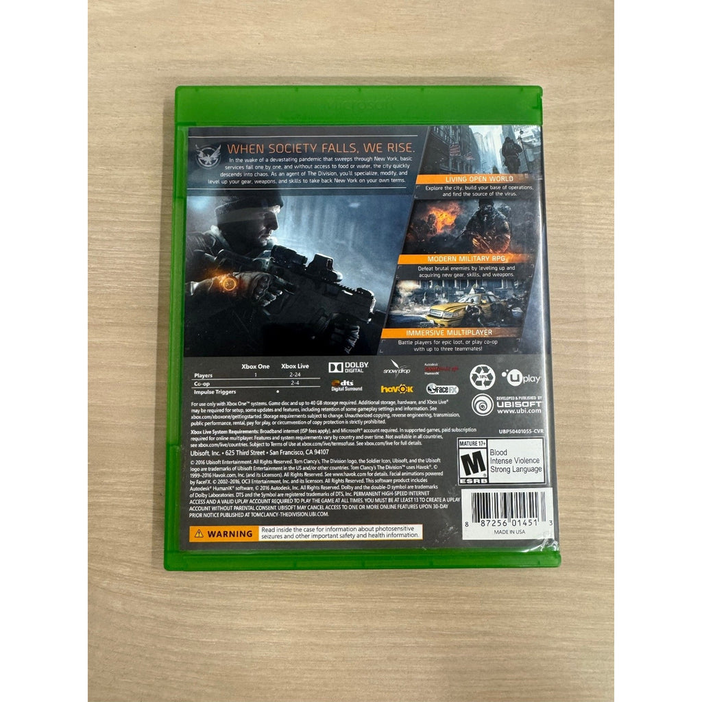 Tom Clancy's The Division Xbox One Video Game RPG Multiplayer Shooter