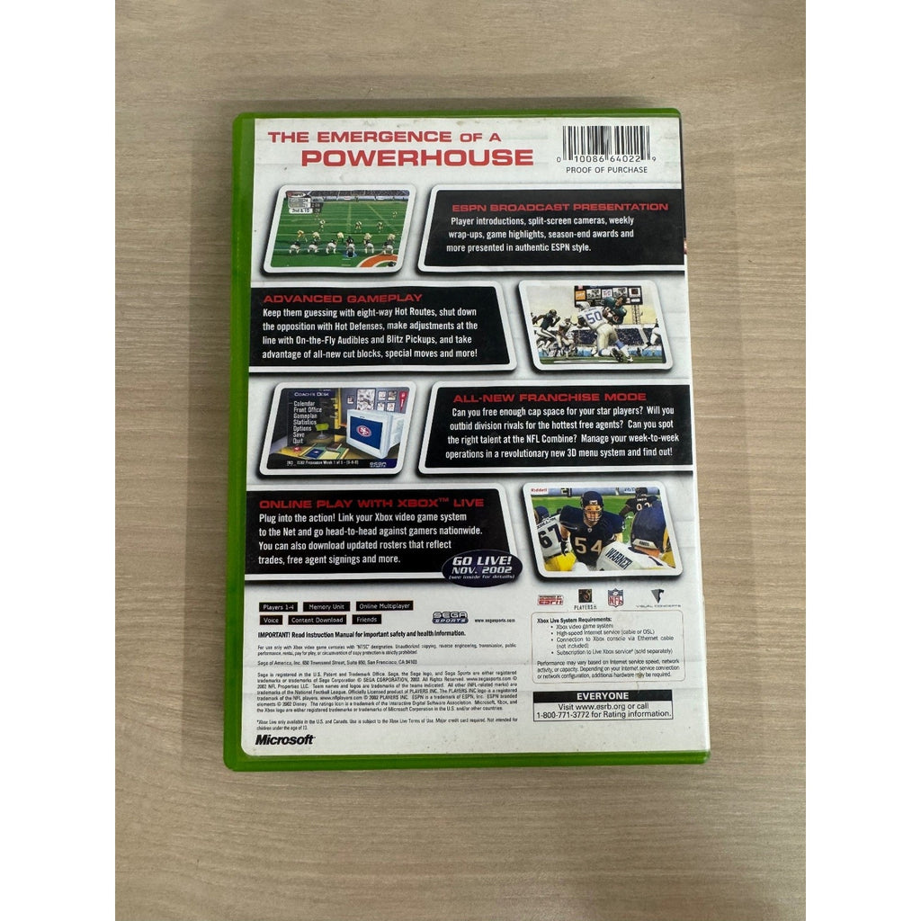 NFL 2K3 Xbox Video Game Live Online Enabled Football Multiplayer