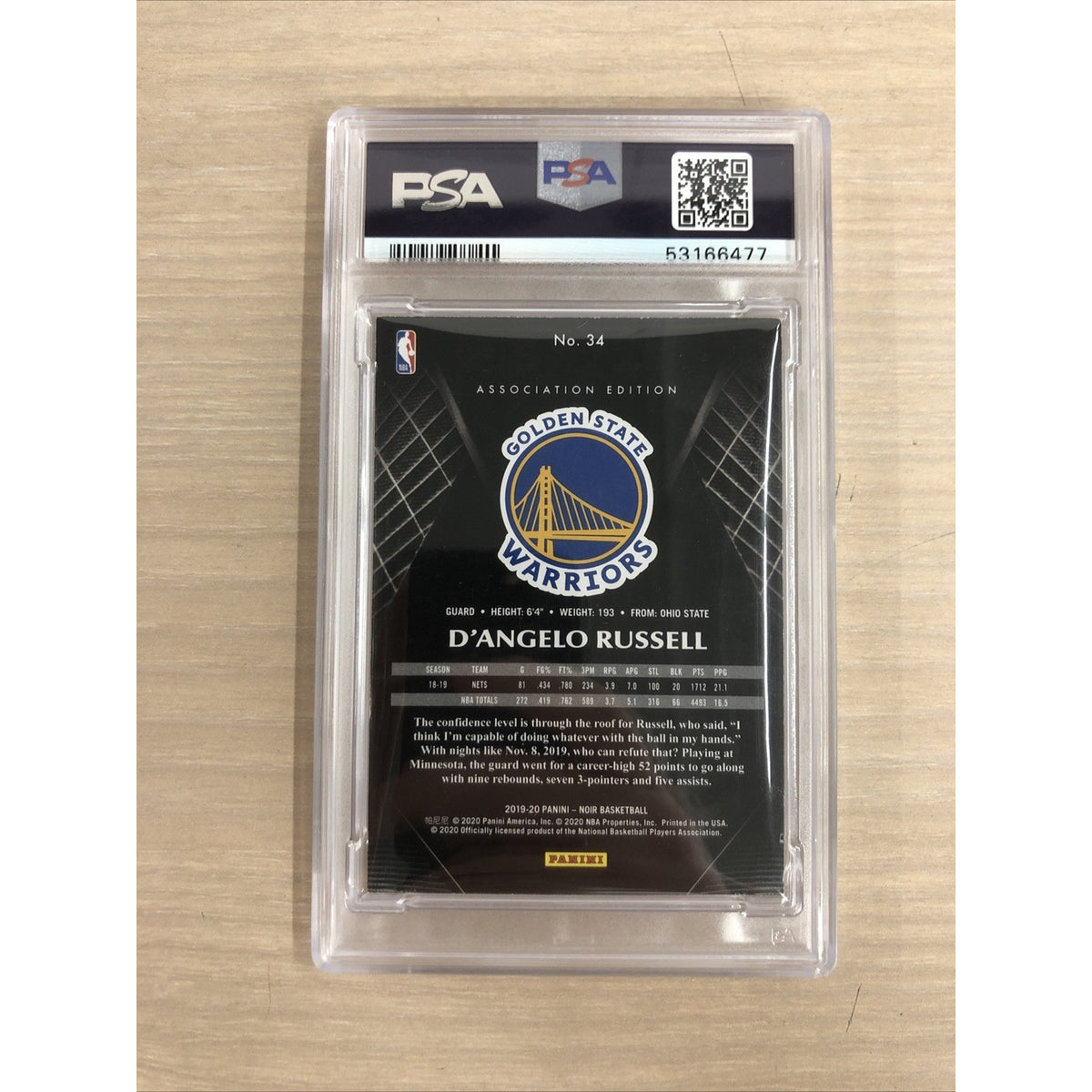 2019-20 Panini Noir Basketball D’Angelo Russell Holo Gold /10 PSA 9