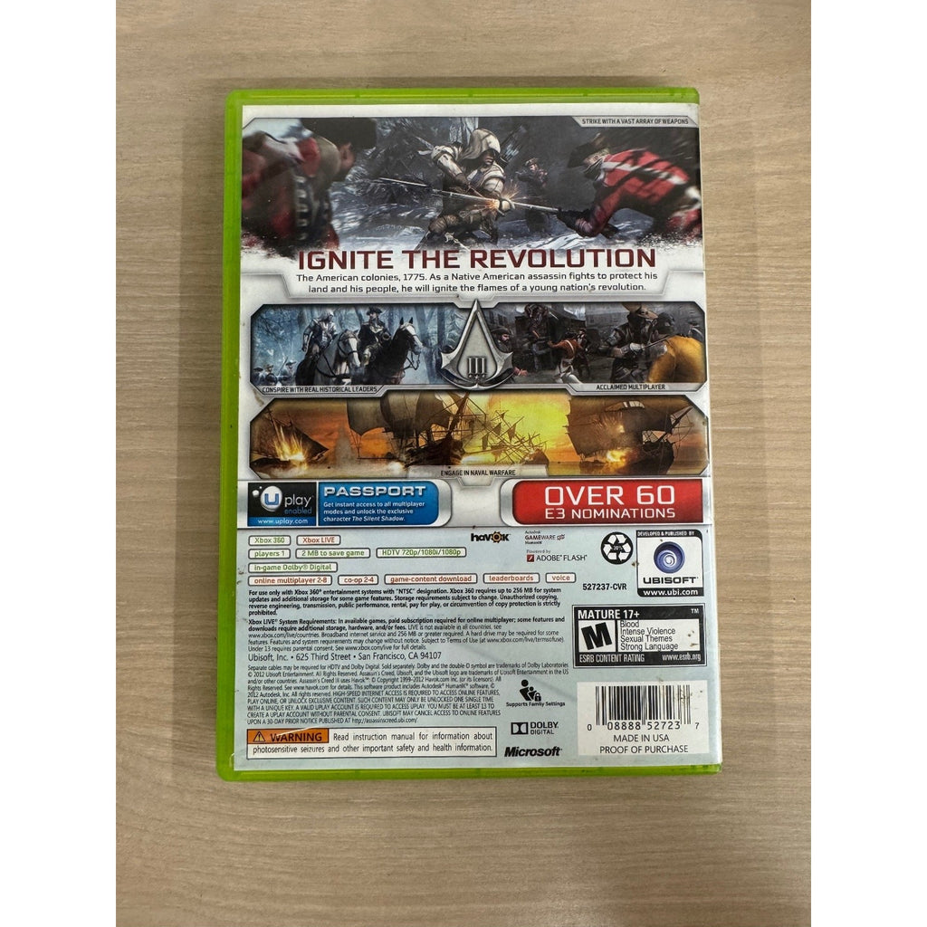 Assassin's Creed III Xbox 360 Video Game Action Adventure Ubisoft